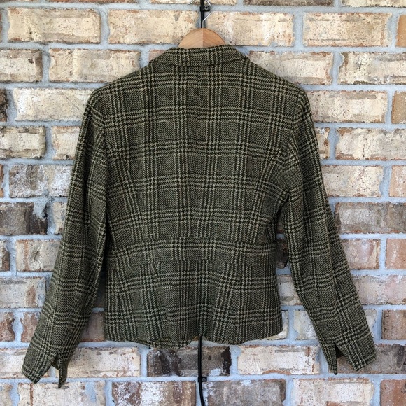 Jones New York 2PC Tan Green Tweed Plaid 3 Buttons Jacket Pleated Detail Skirt 6 - Picture 6 of 16